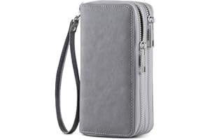 HAWEE Cellphone Wallet for Women Dual Zipper Long Purse with Removable Wristlet