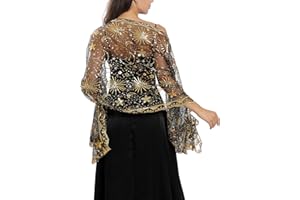 Ladiery Sequin Stars Moons Shawls and Wraps for Evening Dresses,Women sparkly Sheer Mesh Wedding Shawls for Evening Party