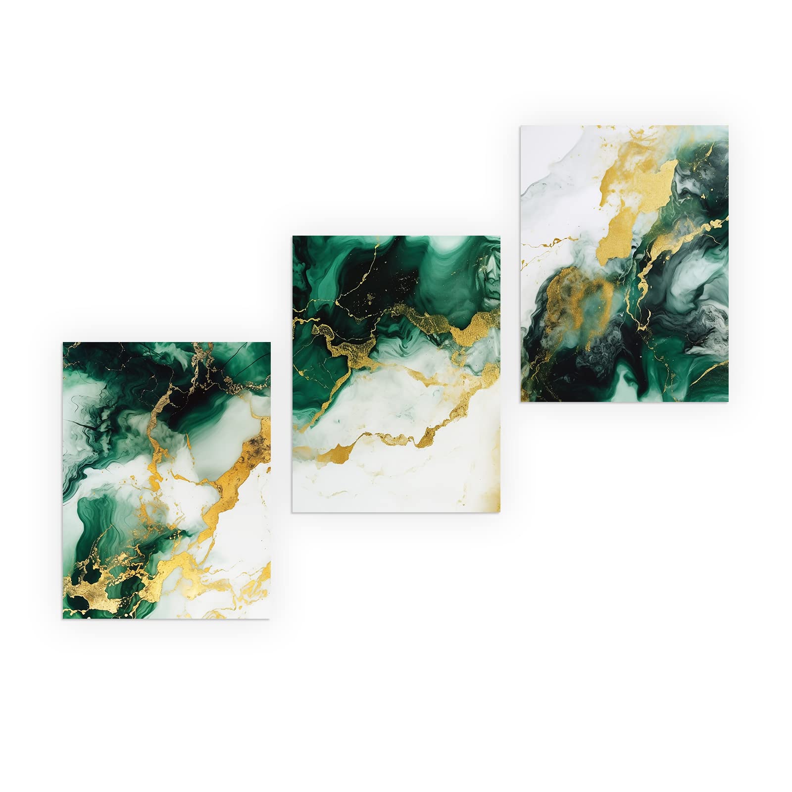 CCWACPP Emerald Green Wall Decor Bathroom Abstract Canvas Wall Art 3 Piece Marble Pictures Framed Artwork Gold Foil Art Print (40x60cmx3)
