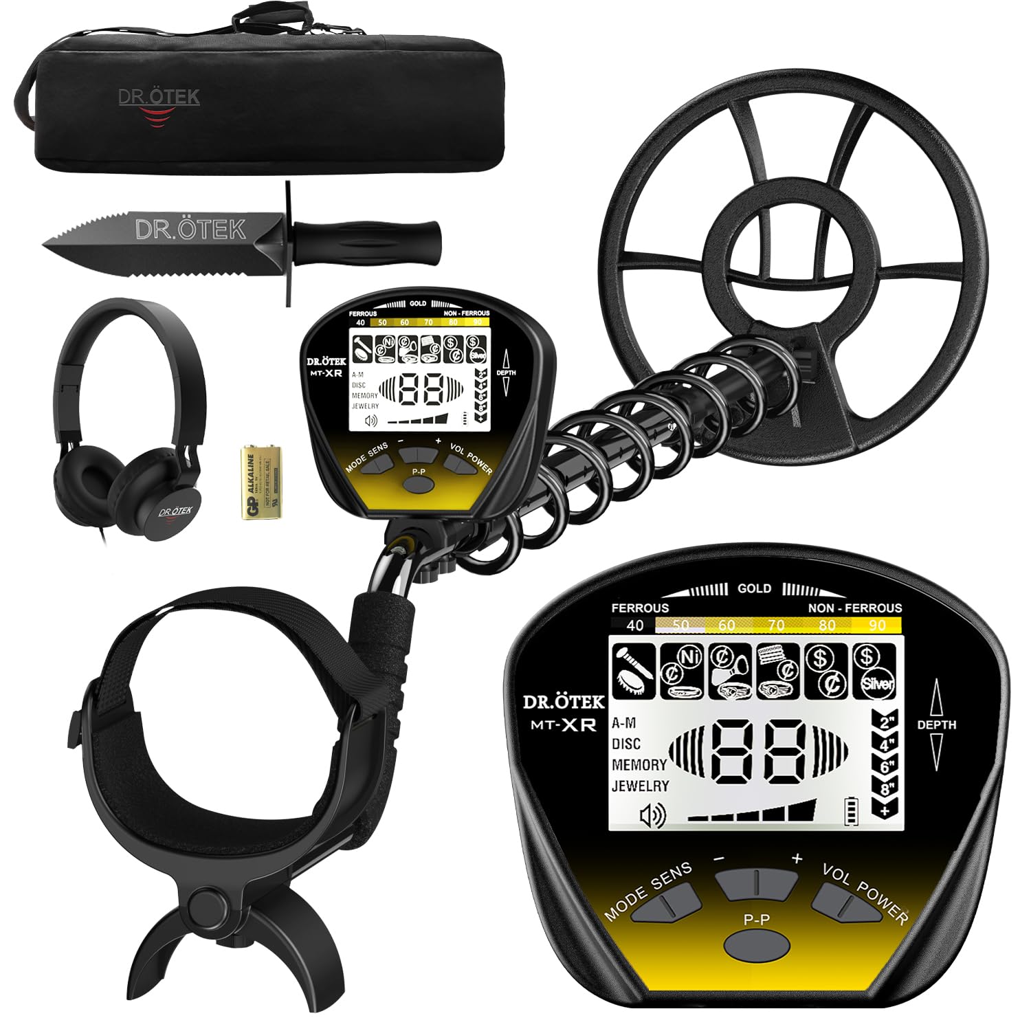 Photo 1 of DR.ÖTEK Metal Detector for Adults Waterproof, Professional Gold Detector Kit with Higher Accuracy, 10" IP68 Coil, 5 Modes, Backlight LCD Display, Advanced DSP Chip for Beach Underwater Hunting, Yellow