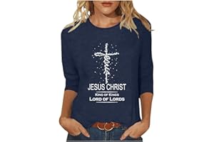 SMIDOW Women Easter Day Tops Jesus Cross Printed Tee Casual Christian Blouse 3/4 Sleeve T-Shirt Religious Blouses