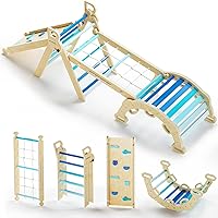 BlueWood 2025 8 in 1 Pikler Triangle Climbing Set Toddler Toys Indoor Baby Jungle Gym Climber Playground for Kids - Sky Blue