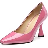 SHOWFOREST Women's Pumps High Heel Square Toe Slip on Work Heels for Women Business Office Party Dress Pumps Shoes with 3.5 Inch Chunky Heel