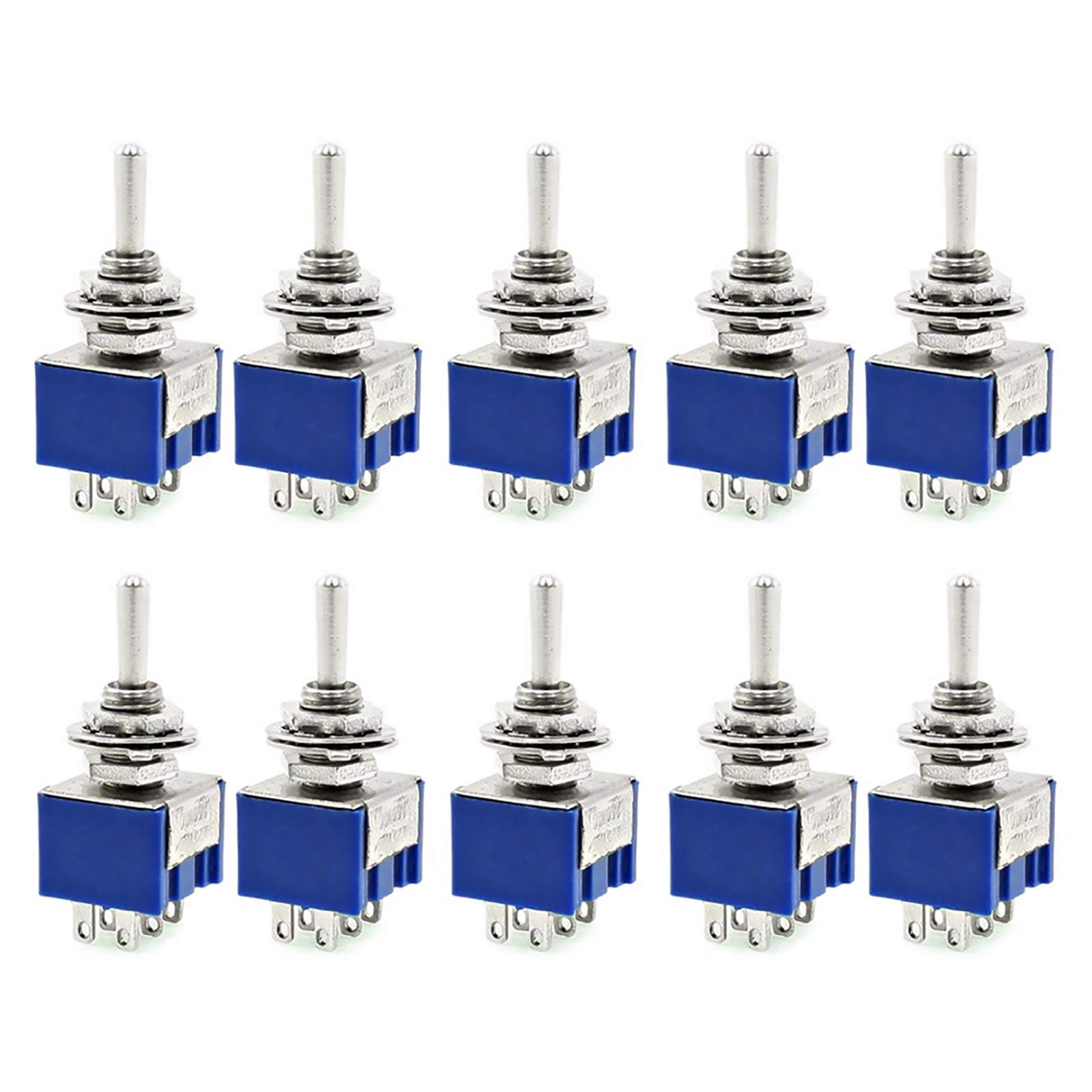 BE-TOOL 10PCS Mini Latching Toggle Switch DPDT 2 Positions ON-ON AC 6A/125V 6 Pin New(Bule)