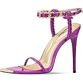 Ouwilov Gold Strappy Stiletto Heels for Women Metallic Ankle Strap Open Toe High Heel Sandals Elegant Dress Shoes for Wedding Party Prom and Evening Events
