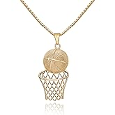 AILUOR Basketball Hoop Necklace for Men, Stainless Steel Chain 14K Gold Plated Cubic Zirconia Pendant, Hip Hop Rim Sports Jewelry Gift