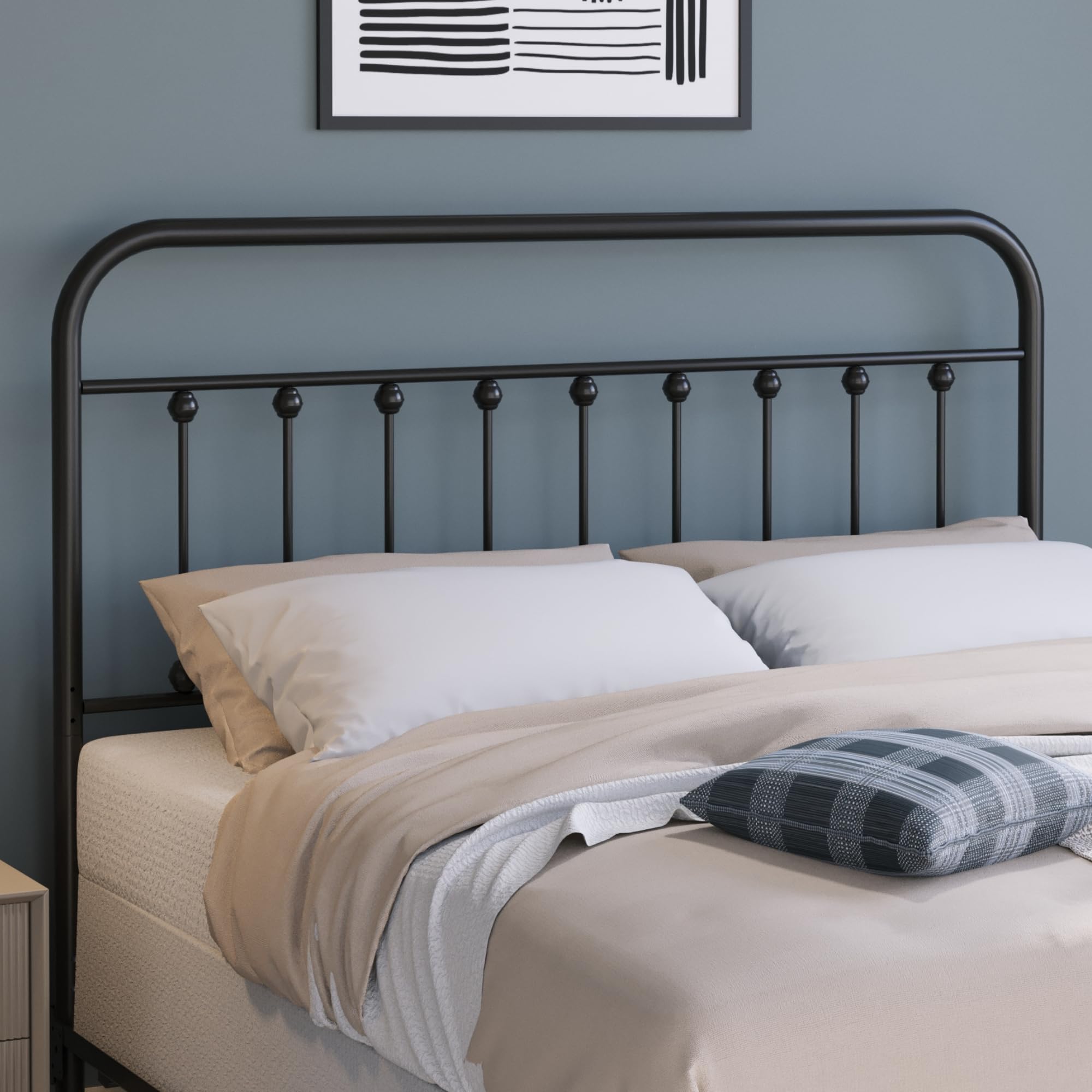 Photo 1 of Golden Gate Beds Vintage Metal Headboards, Adjustable Height Iron Frame, Farmhouse Rustic Style, Elegant and Durable Design, Easy Assembly, Universal Fit for Kids & Adults, Queen Size, Black Finish