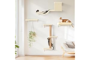 FUKUMARU Cat Wall Shelves, Stable & Safe 4 in 1 Large Cat Walls Furniture Set, Wooden Kitten Climbing Wall with Scratching Po