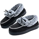DL Women's Fuzzy Warm Moccasin Slippers Memory Foam, Soft Fluffy Winter House Closed Back Fur Lined, Cozy Ladies Suede Indoor Bedroom Houseshoes Non-Slip