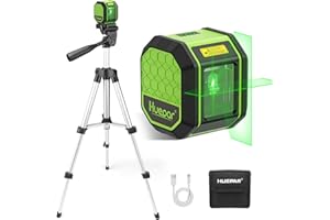 Laser Level with Tripod, HUEPAR 100Ft Self Leveling Laser Level Rechargeable Green Cross Line Laser Leveler Tool for Picture Hanging, Tile, Home Renovation, Carrying Bag Included (25.6 in Tripod)