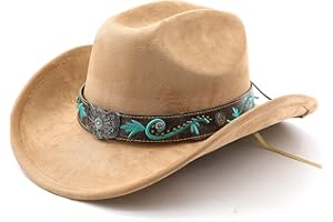 He&Yingmin Cowboy Hat for Women Men with Embroidery Belt Wide Brim Western Suede Hat for Cowboys and Cowgirls