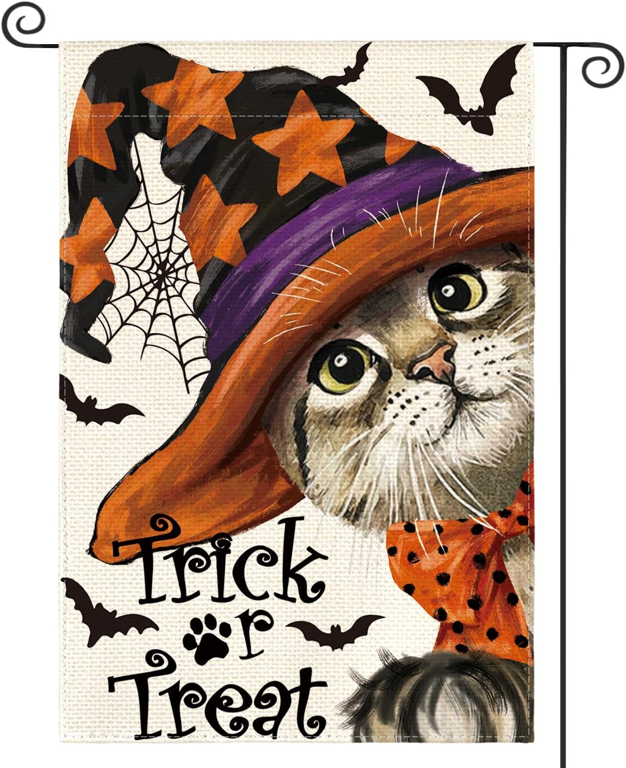 Flags - AVOIN colorlife Trick or Treat Halloween Garden Flag 12x18 Inch Double Sided Outside, Witch Hat Cat Holiday Yard Outdoor Decorative Flag