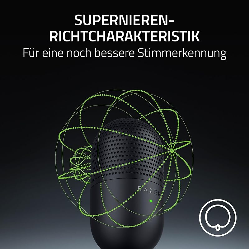 Seiren V3 Mini - Ultrakompaktes USB-Mikrofon (14mm Supernieren Kondensatormikrofon, Tap-to-Mute-Sensor mit LED-Anzeige, integrierter Stoßdämpfer, Plug-and-Play Design) Schwarz