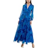 Taylor Womens Long Sleeve V-Neck Floral Print Braided Belt Sheath Maxi Dress