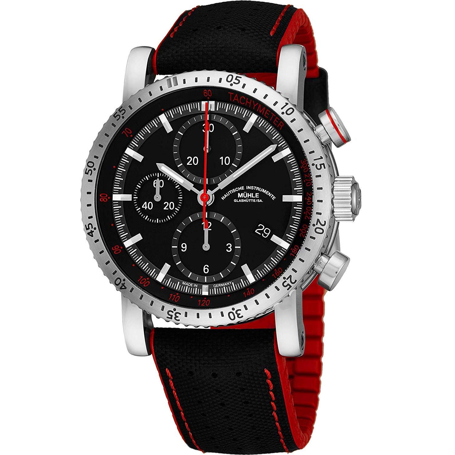 Muhle Glashutte Teutonia Sport I Mens Automatic Chronograph Watch - Black Face with Date, Tachymeter