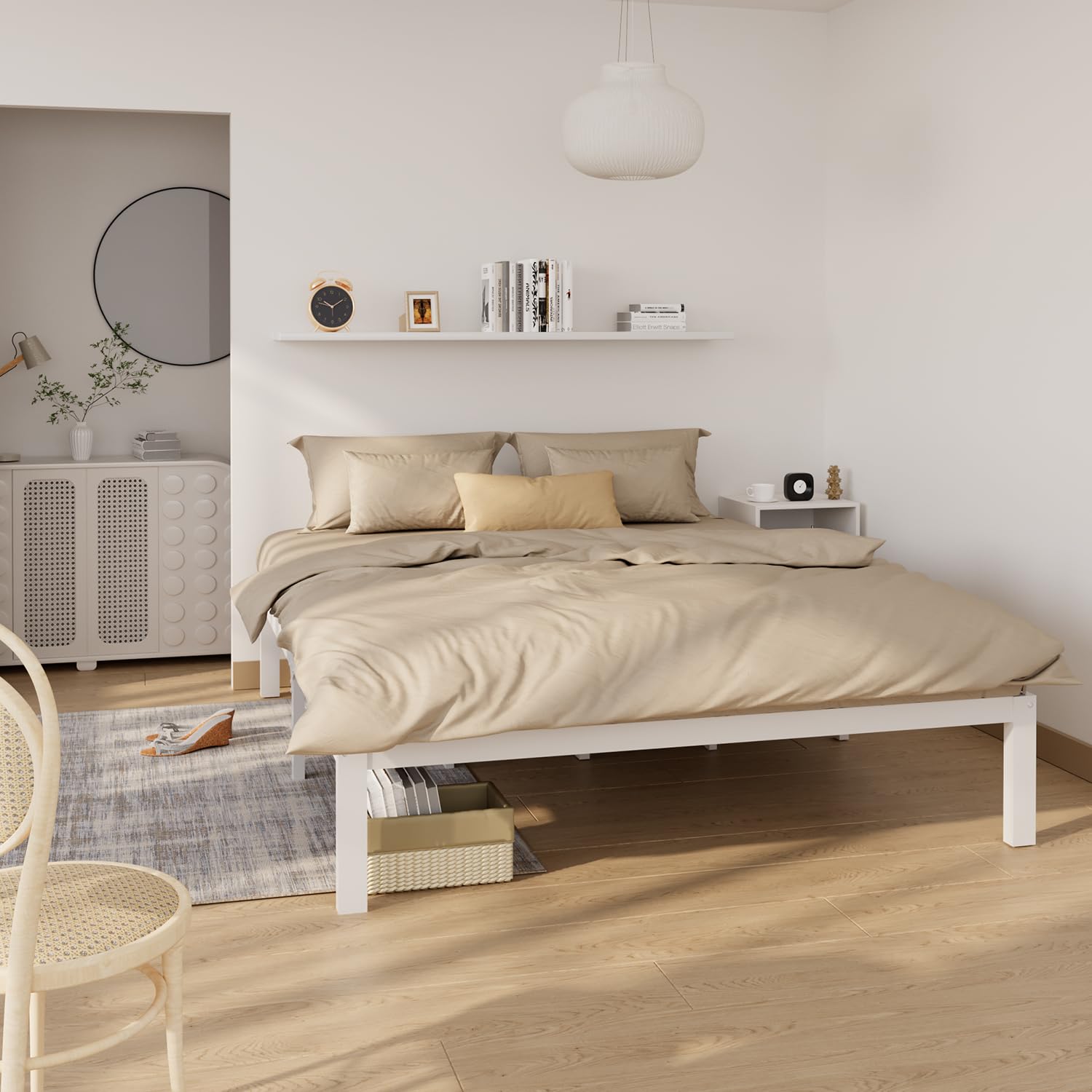 Photo 1 of (used)(missing a leg) Bamboo Bed Frame Queen Size Wood Platform Bedframe Solid Stable with Non-Slip Slats Support Tall Bed