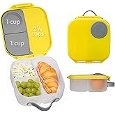 b.box Mini Lunch Box, 4.25 Cup Leak Proof Bento Box for Kids Ages 3+, 3 Compartment Snack Containers, School Lunch Container, Dishwasher Safe, BPA-Free, PFAS-Free - Lemon Sherbet