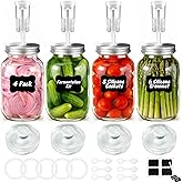 Fermentation Kit for Wide Mouth Mason Fermentation Jar, Fermentation Kit with 4 Glass Fermentation Weights,4 Fermenting Lids,4 Airlocks,5 Silicone Gaskets,6 Silicone Grommets, 9 Stickers(No Jars)