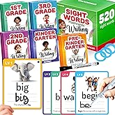 QUOKKA 520 Sight Words Flash Cards for Kids – 5 Levels from Pre-K to 3rd Grade – Bold Font & Jumbo Size & Dry Erase Color-Coded Cards with Rings for Sorting – Based on Dolch & Fry Word Lists