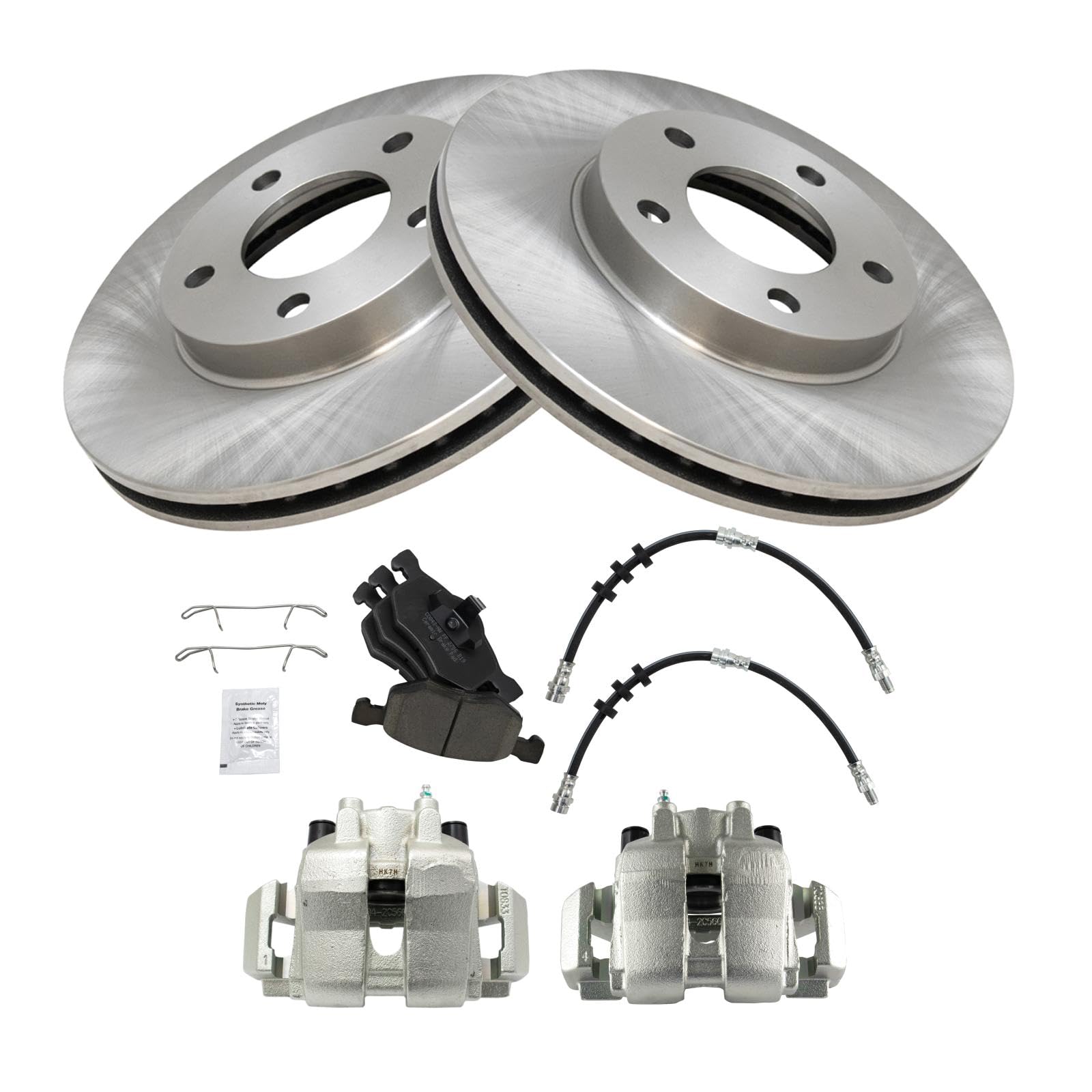 TRQ Front Brake Pad and Rotor Set Ceramic Calipers Compatible with 2005-2007 Ford Escape 2007 Mercury Mariner Image