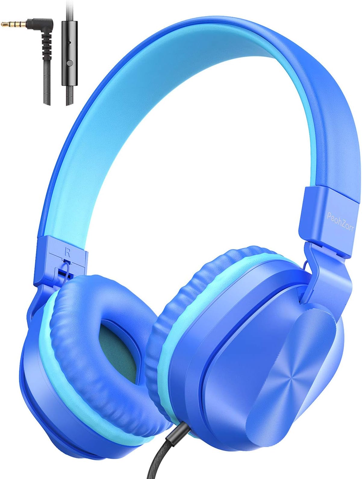 PeohZarr Headphones for Kids Students Girls Boys Teens Adults, Wired Headphones with Microphone, Folding Stereo Kids Headphones for Smartphone Tablet Laptop Computer Kindle MP3/4-Blue/Teal