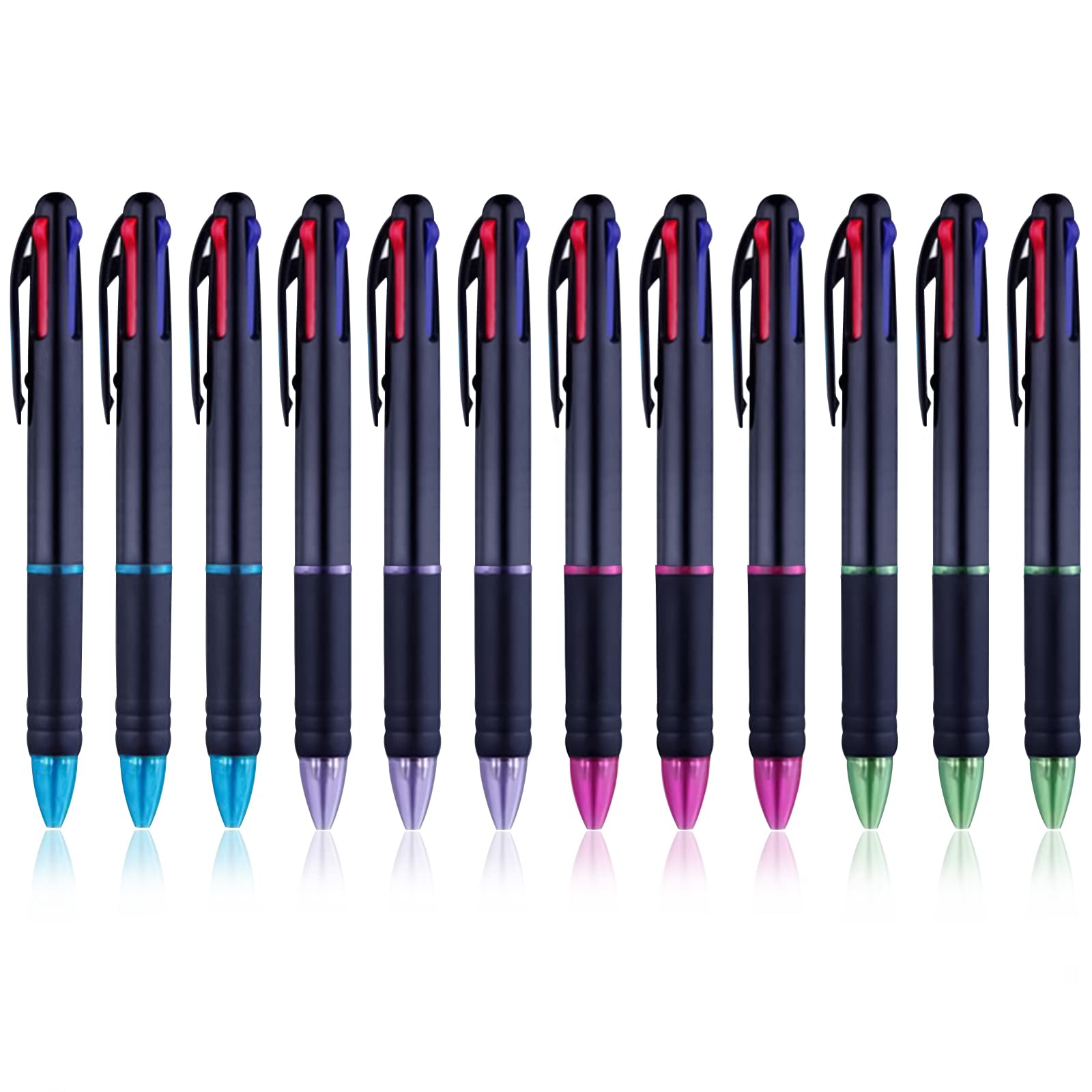 PDCTACST 12 PCS Coloured Pens, 0.7mm 4-in-1 Multicoloured Ballpoint Pens Fine Point, 4 Colour Retractable Ballpoint Pens for Office School Supplies Students Children Nurses Week Gift