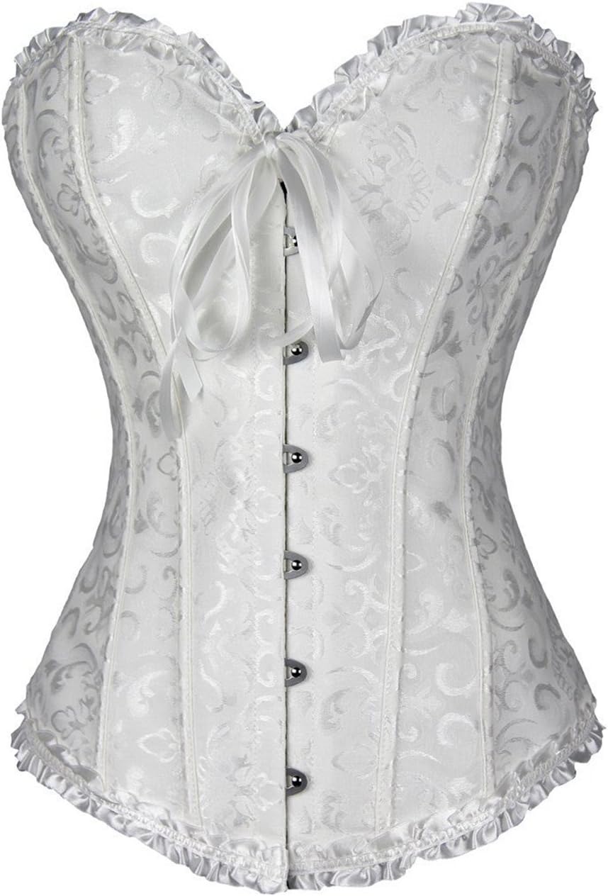 Vangee Women's Lace Up Boned Overbust Corset Bustier Bodyshaper Top Plus Size,White,XXXXXX-Large