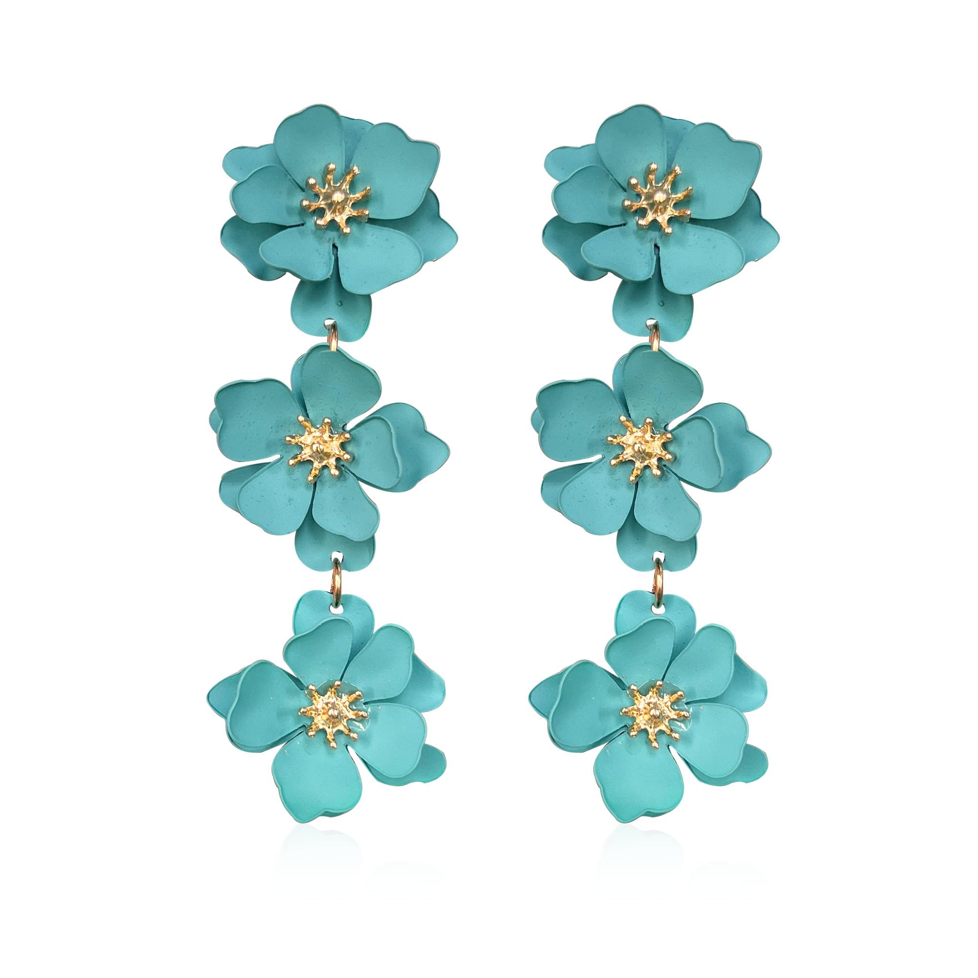 Photo 1 of GUOXIAOMEI White Bohemian Daisy Flower Matte Floral Petal Drop Dangle Earrings 3 Layered Tiered Long for Women Chic Boho Tropical Wedding Jewelry (Green)