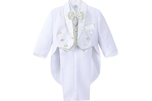 Dressy Daisy Baby Toddler Boys Classic Tuxedo Black Suit 5 Pcs Set Formal Dress Wear Wedding Outfit with Jacquard Vest