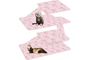 JarThenaAMCS 7 Pcs Bow Ferret Cage Liner Set Ferret Critter Nation Cage Accessories Kit Pink Bowknot Washable Double Unit Set Pee Pads for Hamster Chinchilla Small Animal Accessory