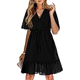 KIRUNDO Womens Summer Dresses 2026 Casual Spring Short Sleeve V Neck Ruffle Floral Print High Waist Belted Flowy Mini Dress