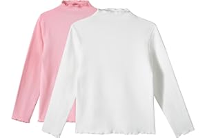Miipat Toddler Girls Mock Turtleneck Shirts Long Sleeve Thermal Pullover 2 Packs Kids Casual Solid Color Tee Tops