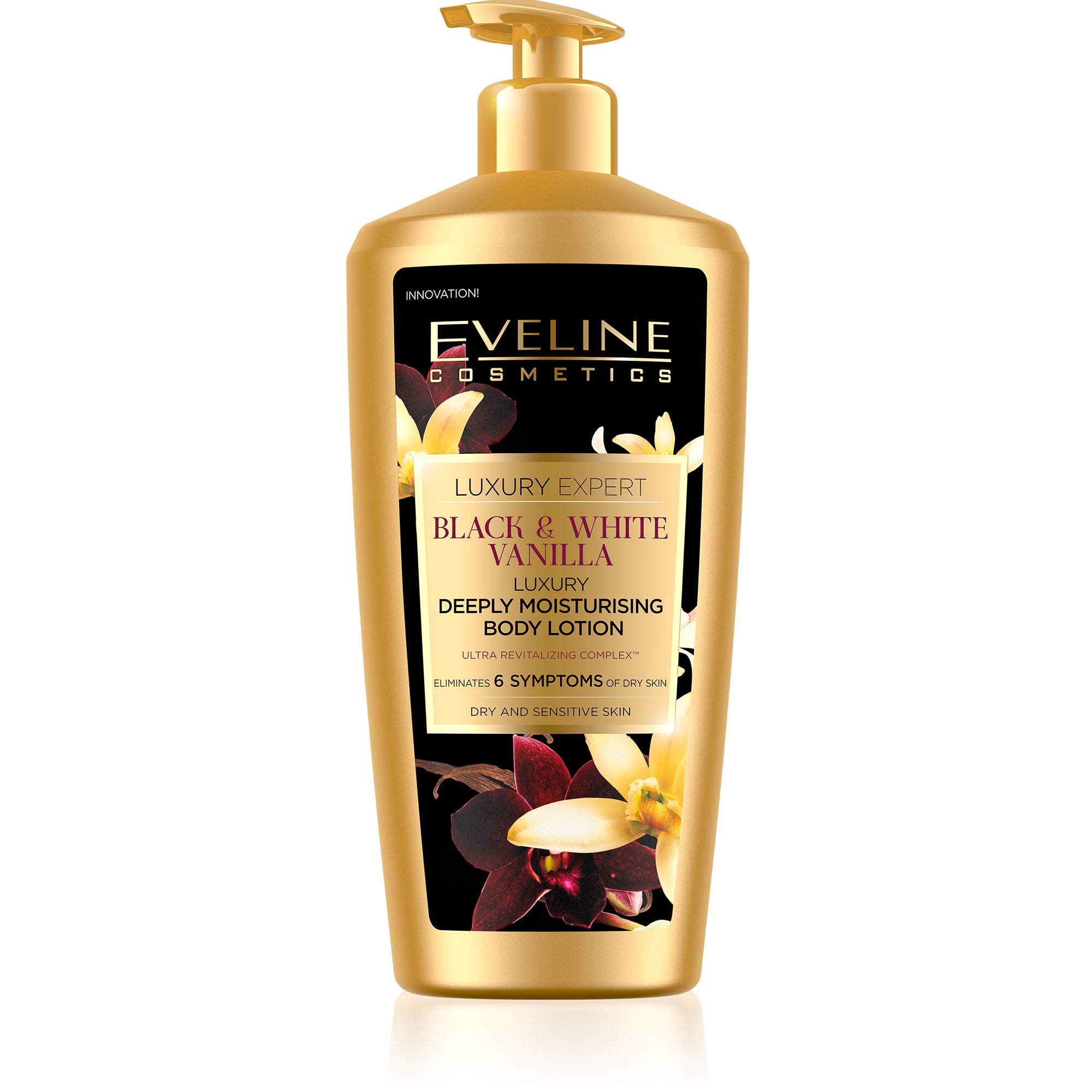 Eveline Cosmetics Luxury Expert Black & White Vanilla Luxurious Body Moisturiser for Women | 350 ML | Body Lotion for Dry and Sensitive Skin | Long-lasting Hydration | Fast-absorbing Balm