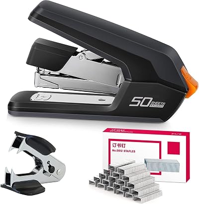 Tsuyaglia Effortless Desktop Stapler 40-50 Sheet One Finger Loading Black