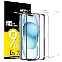 NEW’C 3 Pezzi, Vetro Temperato per iPhone 16, iPhone 15 (6,1 Pollici), Pellicola Prottetiva Anti Graffio – Ultra resistente – Trasparente HD – Strumento di installazione facile incluso