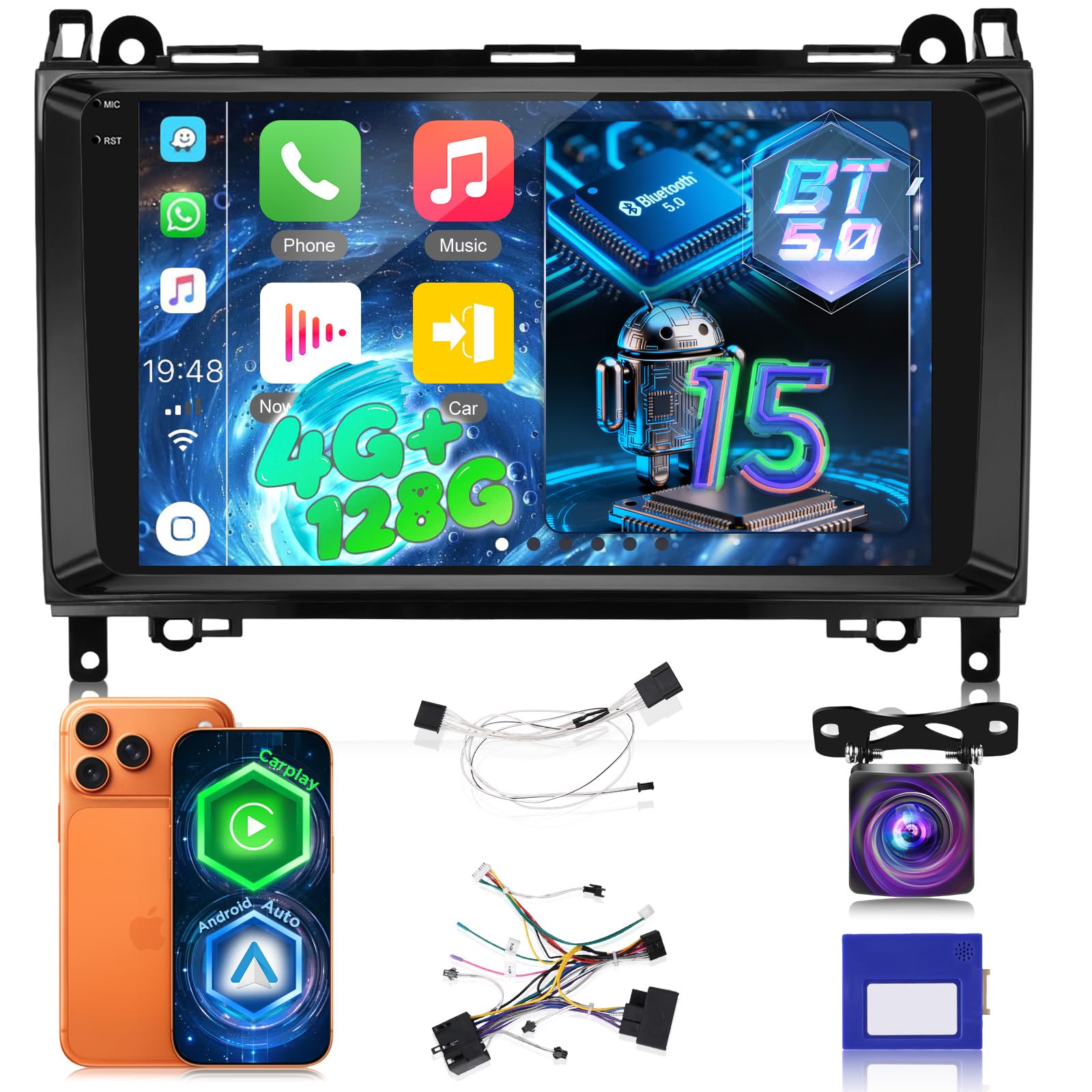 Photo 1 of [4+128G] Upgrade Radio for Mercedes Benz Sprinter W906 W245 W169 W639 B200 Viano Vito 2006-2011: 9 inch Android Incell Touchscreen Carplay Stereo - 5G/WiFi, GPS, SWC + Backup Camera + Upgrade Canbus