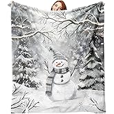 Zzkol Winter Snowman Flannel Throw Blanket, Snowy Christmas Tree Birthday Gifts for Kids Men Women, Snowflake Soft Blankets for Bedding Sofa 50 x 60 Inches