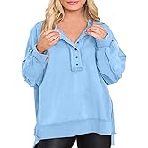 Eytino Women's Plus Size Sweatshirts Button Henley Neck Casual Long Sleeve Oversized Pullover Tops Shirts(1X-5X)