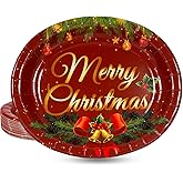 GLMFAD Christmas Oval Paper Plates Holiday Plates Disposable Christmas Party Dinnerware Trays Supplies 24 Pcs 10" X 12"