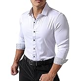 JOGAL Men's Dress Shirts Regular Fit Long Sleeve Stretch Business Wedding Button Down Shirts