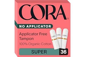 Cora Non-Applicator Tampons - 100% Organic Cotton | Ultra-Absorbent, Unscented, Natural, Non-Toxic, Applicator Free | Eco-Conscious (36 S Tampons)