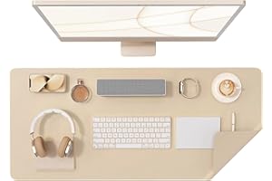 Crenovo Non Slip Desk Pad, Mouse Pad, Desk Mat, Upgrade Anti-Slip Grain PU Leather Desk Pad for Desktop, Desk Mat On Top of Desk Writing Mat for Office and Home (Apricot Beige, 23.6" x 13.7")