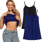 Womens Loose Camisole Top with Built in Padded Bra Flowy Pleated Tank Cami Top