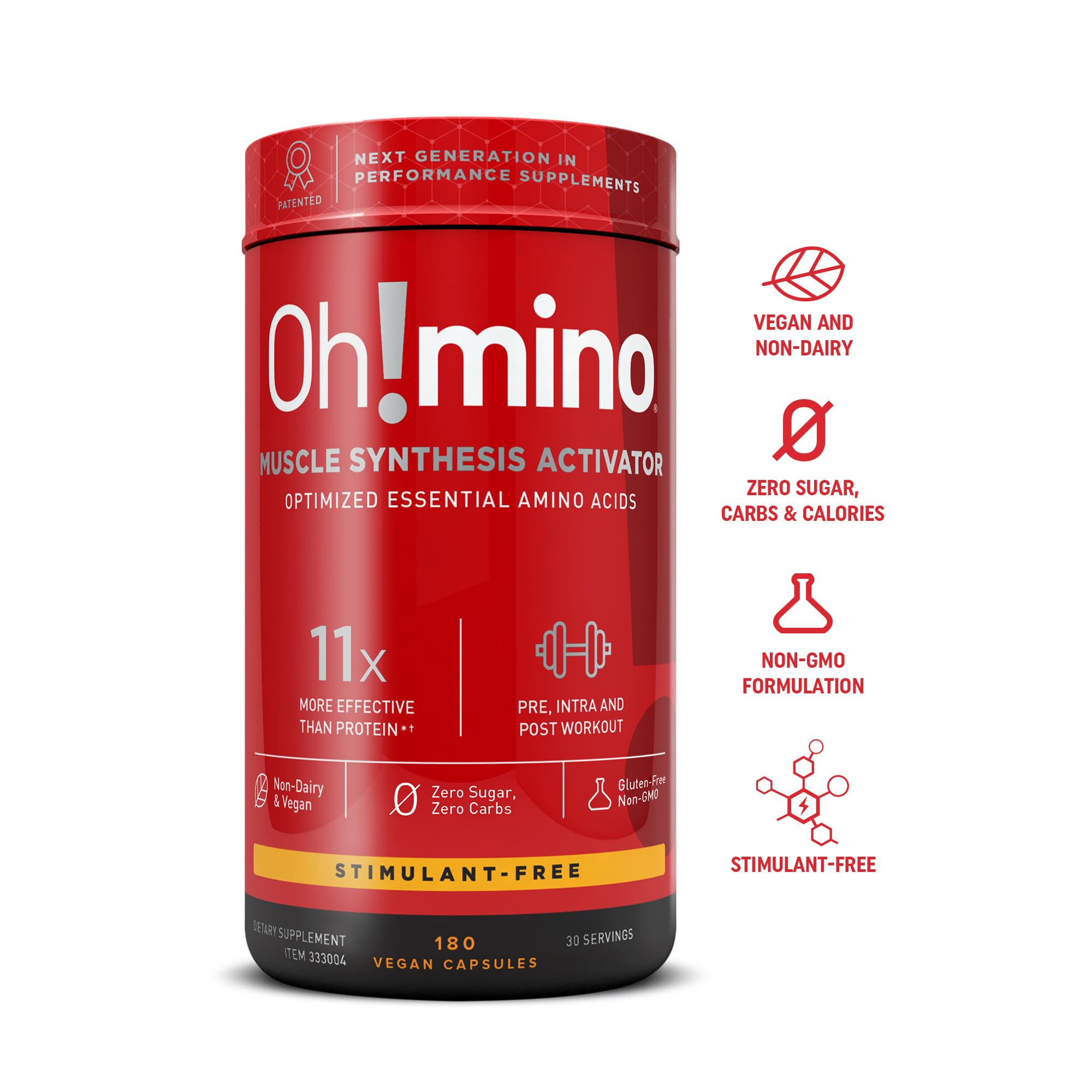 Oh!mino Essential Amino Acids Supplement. Stimulant-Free Capsules. All 9 EAAs, BCAAs and The Perfect Amino for Workouts, Amino Energy, and to Build Muscle, and Recover Faster.