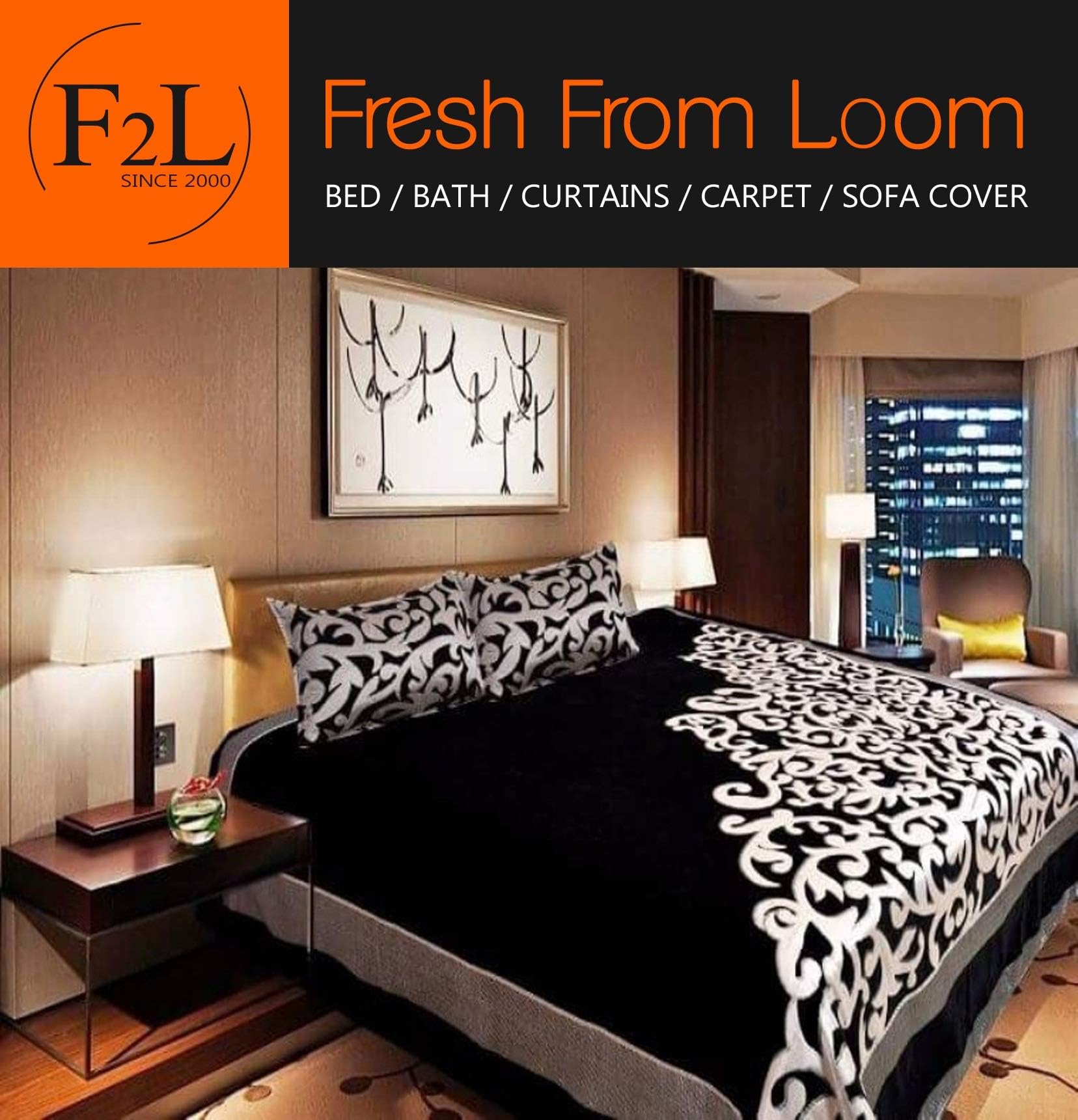 FRESH FROM LOOM Chenille Velvet Abstract 500 TC Heavy Bedsheet for Double Bed King Size - 90 x 100 inch Black Color with 2 Pillow Covers