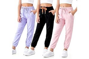 SOIBEEN Girls Sweatpants Elastic Drawstring Sports Jogging Trousers for Kids Casual Pants Joggers with Pockets 4-14 Years