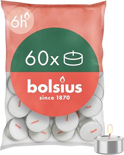 Bolsius D-Light Tea Lights 60 Pack White Natural Plant Wax 6 Hour Burn