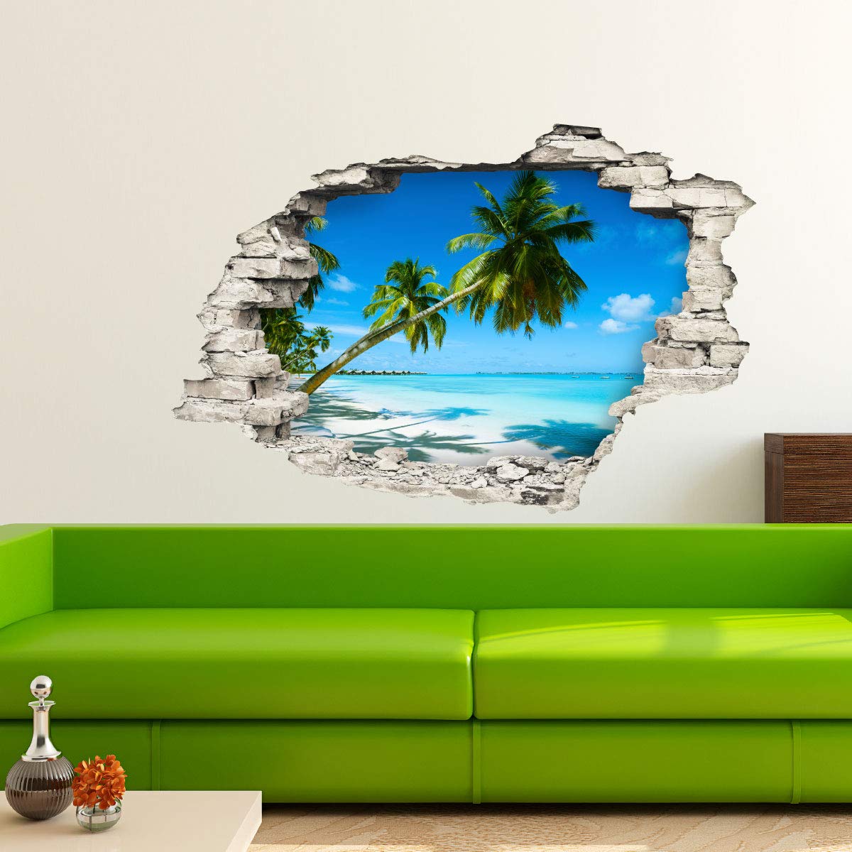 Sticker 3D Effect |Wall Decal Tropical Landscape– Wall Paper Decoration Optical Illusion Room and Living Room - 60 x 90 cm