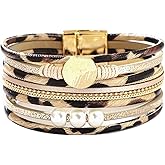 PUOSUO Leopard Bangle Bracelets for Women - Multi Layers Casual Bracelet for Women(A)