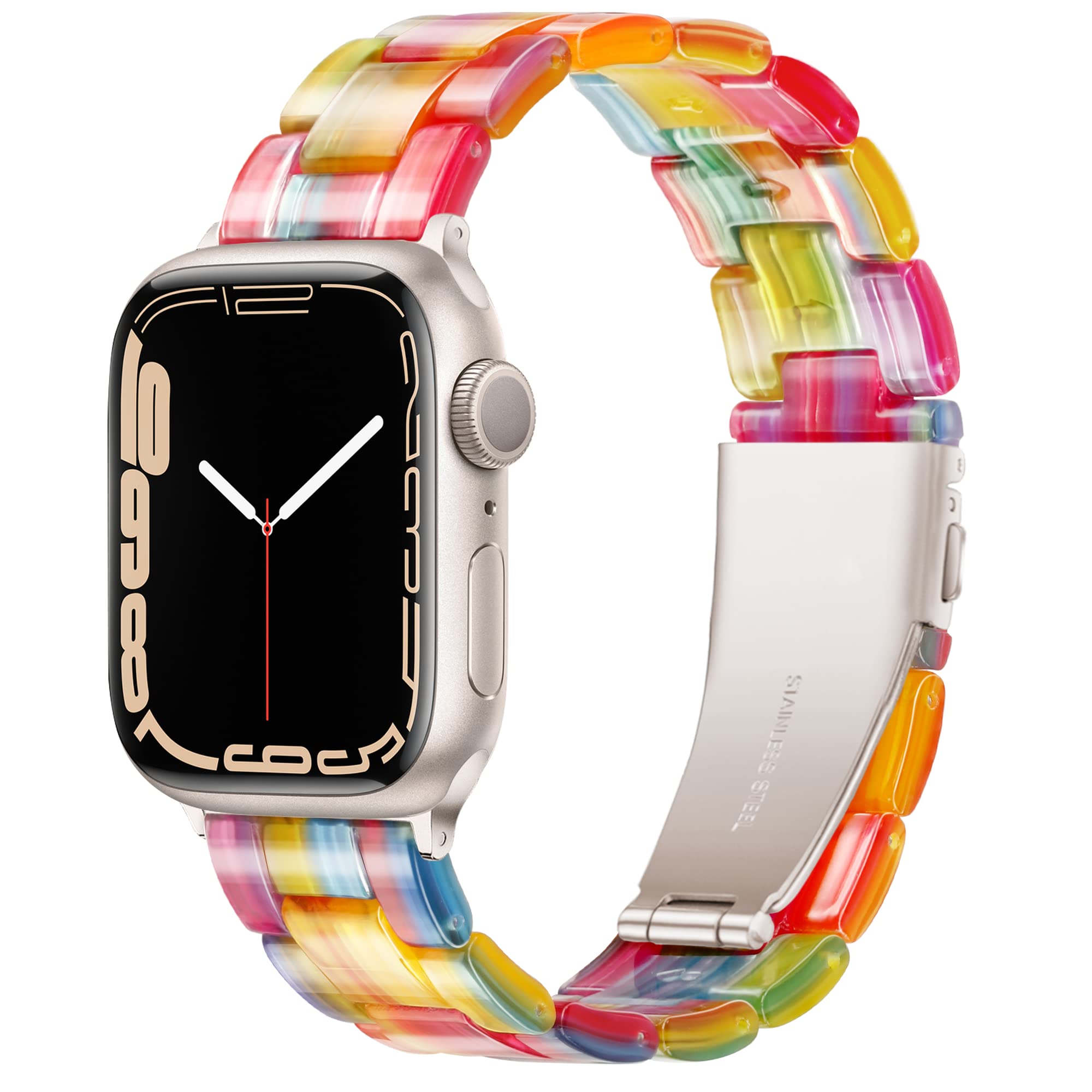 Vamyzji Compatible with Apple Watch Strap 42mm(Series 11 10) 41mm 40mm 38mm, Light Resin Waterproof Sport Rainbow iWatch Strap, Stainless Steel Clasp for Apple Watch Series 11 10 9 8 7 6 5 4 SE 3 2 1